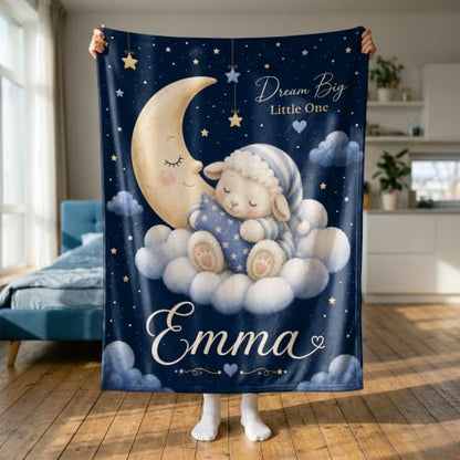 Personalized Baby Blanket With Name, Custom Baby Blankets Gift for Boy Girl - color: Night Navy, size: Lamb