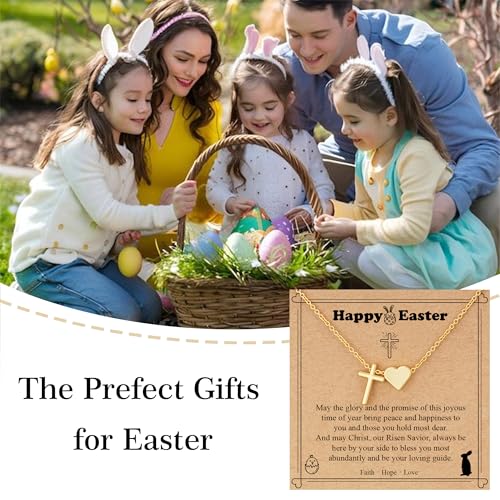 WEDDINEN First Communion Confirmation Baptism Jewelry Gifts for Teens Girls Kids,Cross Heart Necklace for Women Girls Christian Religious Stuffers Jewelry Gifts for Kids - style: Happy Easter