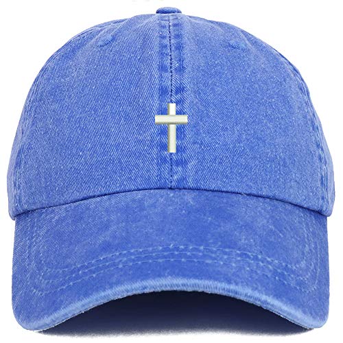 Trendy Apparel Shop Cross Embroidered Washed Cotton Adjustable Cap - color: Royal