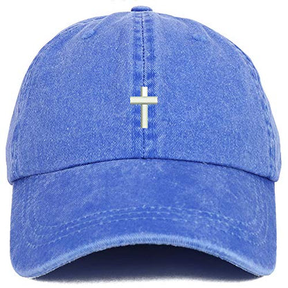 Trendy Apparel Shop Cross Embroidered Washed Cotton Adjustable Cap - color: Royal