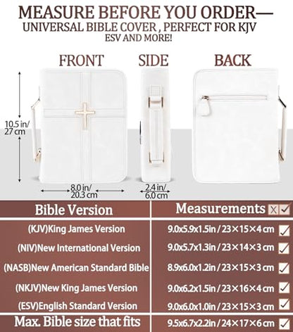Vegan Leather Bible Cover Case, Bible Bag for Men Women, Gift Box Packaging - color: White