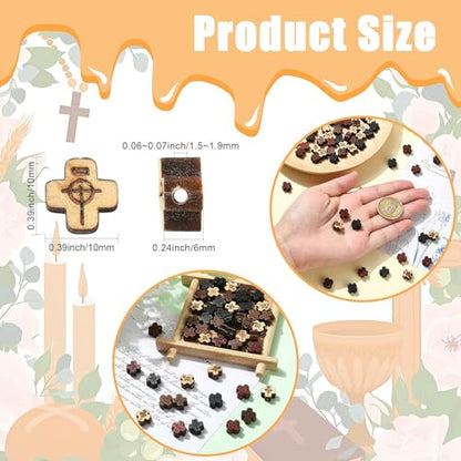 DanLingJewelry 80Pcs 4 Styles Wood Cross Shaped Beads Mini Wooden Crucifix Cross Spacer Beads for Rosary Jewelry Making DIY Crafts