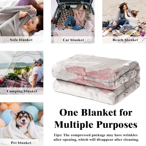 Coquette Pink Bow Christian Blanket, Christian Gifts for Women, Preppy Pink Bow Religious Bible Verse Throw Blankets for Girly Room Bedroom Dorm Apartment Couch Sofa, 50x60 Inches - color: Pink Bow