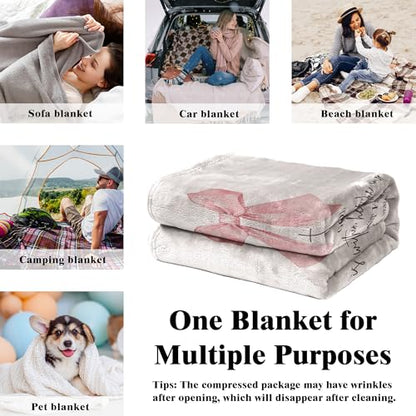 Coquette Pink Bow Christian Blanket, Christian Gifts for Women, Preppy Pink Bow Religious Bible Verse Throw Blankets for Girly Room Bedroom Dorm Apartment Couch Sofa, 50x60 Inches - color: Pink Bow