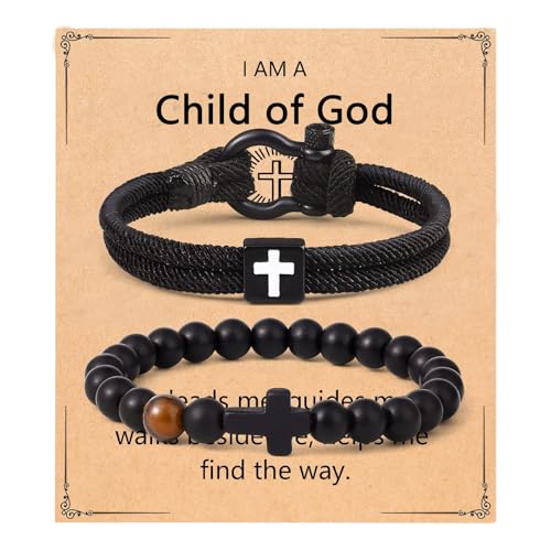 Giovanchi Christian Cross Bracelet for Men Him Dad Father Godfather Grandfather Grandpa Husband, Inspirational Faith Based Jesus Bracelets Gifts for Easter Basket Stuffers - style: Child of God