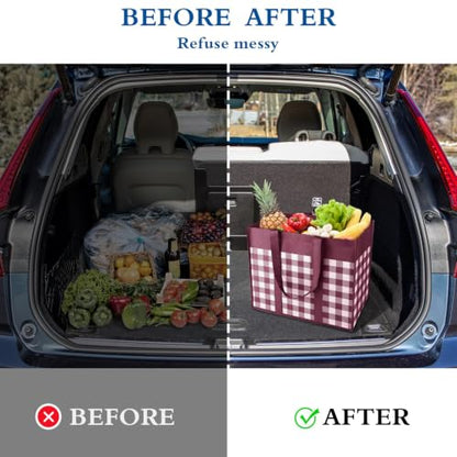 Reusable Grocery Shopping Bags 10 Pack Large Foldable Tote Bags Bulk - color: Plaid: Black,cyan,blue,claret,purple