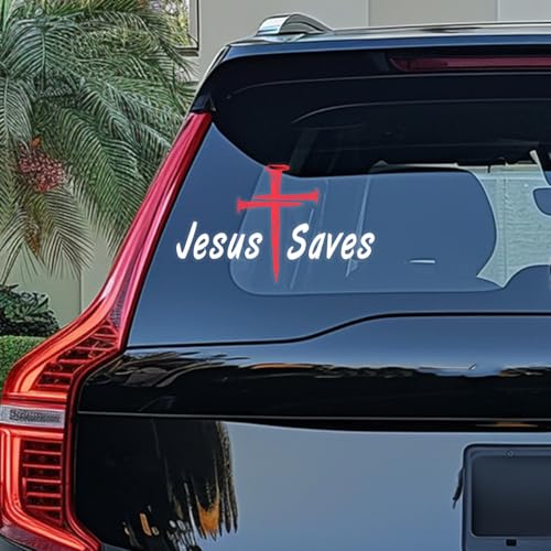 Premium Jesus Saves Car Decal – Christian Cross Vinyl Window Sticker, Religious Faith Jesus Car Sticker for Truck, SUV, Rear Window, Waterproof Auto Decal – 6 x 4 Inches