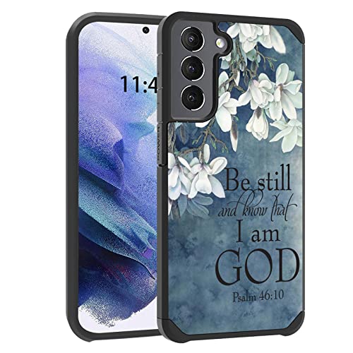 Galaxy S23 Case, 2 in 1 Hybrid Hard PC & Soft Silicone Heavy Duty Dual Layer Shockproof Full-Body Protective Case for Samsung Galaxy S23 5G 6.1 inch - Quote Bible Verse Psalm 46:10