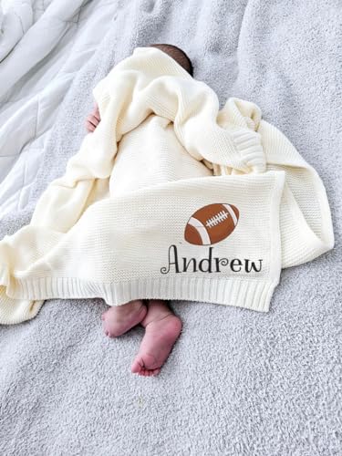 IZI POD Personalized Knit Baby Blanket, Embroidered Name Nursery Blanket, Cotton Knit Stroller Blankets, Gift for Baby, Birthday - Style 9 - color: Custom 8