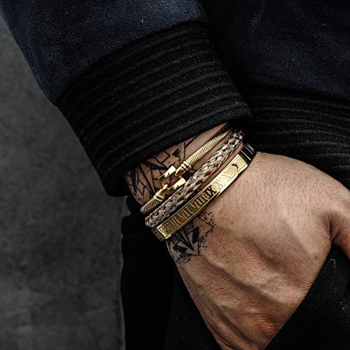 WFYOU Stainless Steel Bracelets for Men Gold Cuff Bracelet Birthday Gifts - color: Gold 6
