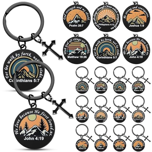 Tondiamo 12 Pcs Christian Bible Verse Keychains for Men Inspirational Religious Confirmation Gifts Bulk Father Day for Men Christian Cross Scripture Stuff