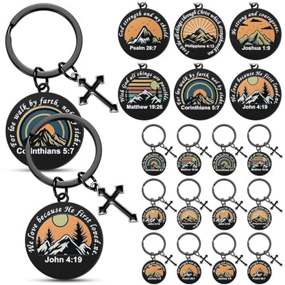 Tondiamo 12 Pcs Christian Bible Verse Keychains for Men Inspirational Religious Confirmation Gifts Bulk Father Day for Men Christian Cross Scripture Stuff
