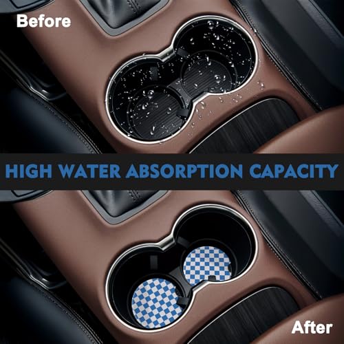 2 Pack Car Coasters for Cup Holders, Cute Car Accessories Interior (Grid-Blue) - color: Grid-blue