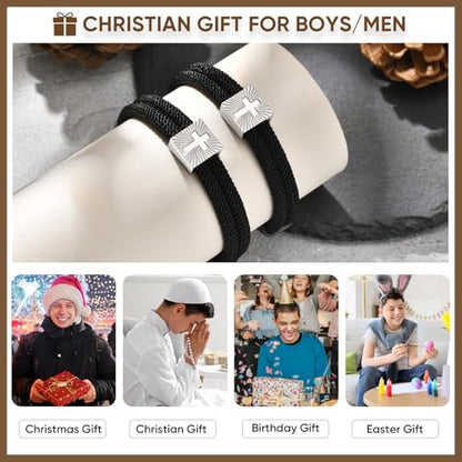 MEALGUET Christian Gifts Cross Bracelet for Boys : Adjustable Black Rope Faith Cross Bracelets for 6 8 10 12 14 16 Years Age Teenage Young Boy Son, Religious Jewelry Gift Ideas for Easter Baptism - style: To My Son