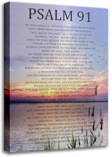 Psalm 91 Canvas Wall Art Christianity Bible Verses Painting Picture Wall Decor Inspirational Quotes Scripture Poster Print Artwork for Church Prayer Room Bedroom Bathroom Home Decoration12inx16in - color: Psalm 91, size: 16"L x 12"W