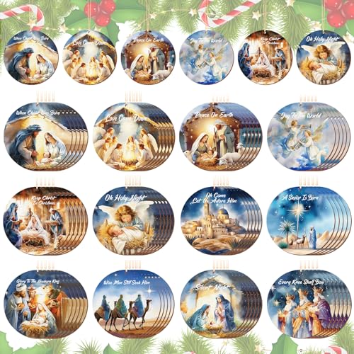 Soaoo 60 Pcs Christmas Nativity Scene Ornaments Bulk Wooden Decor, Novel - style: Novel