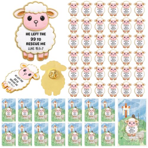 36 Sets Christian Lost Sheep Enamel Pins Bulk with Scripture Cards