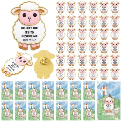 36 Sets Christian Lost Sheep Enamel Pins Bulk with Scripture Cards