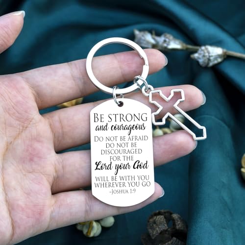 Bible Verse Keychain Be Strong And Courageous Cross Keychain Men Women Religious Gifts For Family Friend Birthday Christmas Thanksgiving Christian Gifts Inspirational Key Chain