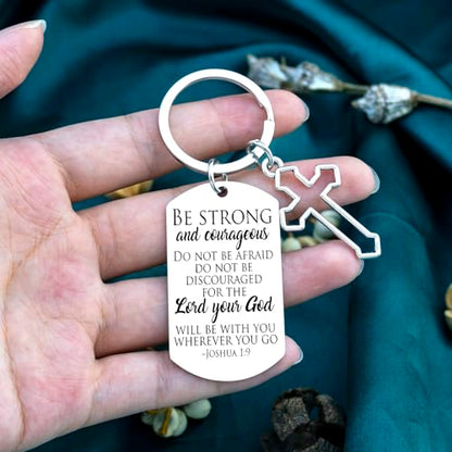 Bible Verse Keychain Be Strong And Courageous Cross Keychain Men Women Religious Gifts For Family Friend Birthday Christmas Thanksgiving Christian Gifts Inspirational Key Chain