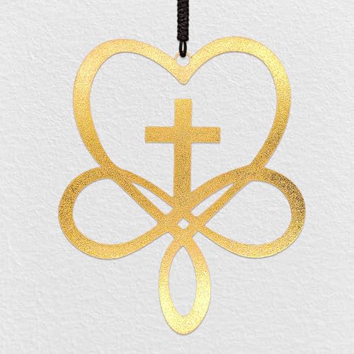 Electroplated Gold Christian Heart & Cross Ornament – Infinity Love Symbol Hanging Charm – Premium Religious Rearview Mirror Decor – Eternal Faith Gift with Gold Cord - color: Gold - Infinity Heart Cross
