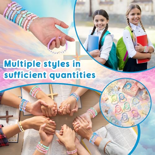 Landical 20 Pcs Cross Bracelets and Jesus Loves You Bracelet Bulk - color: Macaron