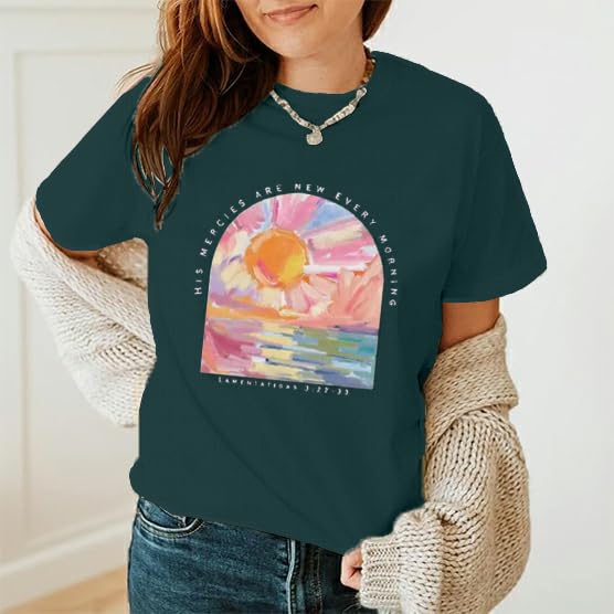 Christian Shirts for Women Jesus Religious Faith Tops - color: Green, size: Large