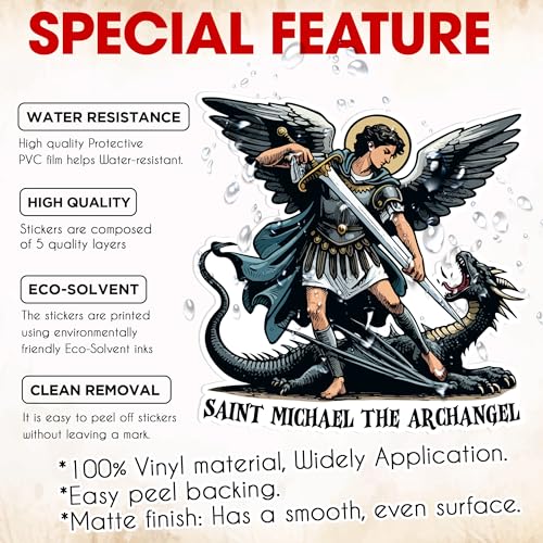 3 Pack 2 Inch Saint Michael Stickers, Archangel Dragon Christian Decals - size: 2 Inches