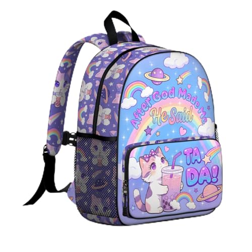 Lovely Cat Girls Backpack School Bag for Students Kids Book Bag with Multiple Pockets Girls Backpack 5-8,Kids Backpack for Girl Kindergarten Elementary Children's School Bookbag for Girl Rainbow - color: Cat