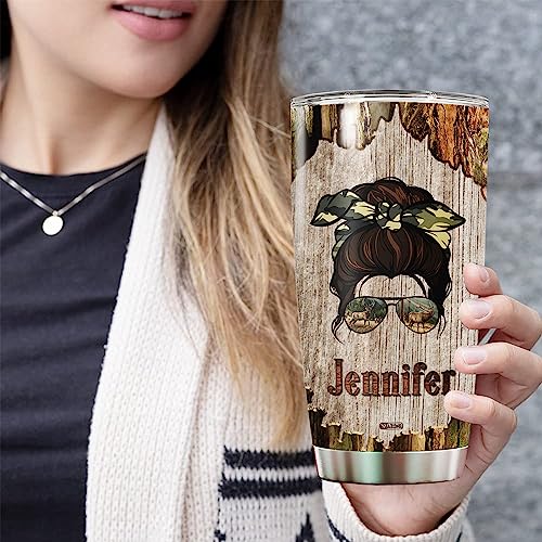 WAZONE Personalized I'd Rather Be Hunting Tumbler Customized Name 20oz 30oz Stainless Steel Travel Mug Insulated Cup with Lid Gift Unique Birthday Christmas for Women Her Deer Hunter Woman - color: Huting