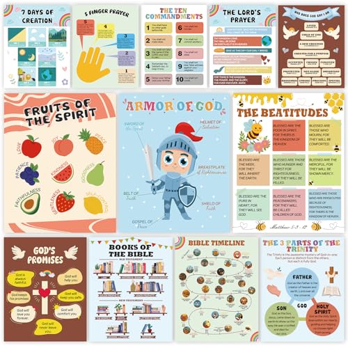 XKDOUS 12Pcs Sunday School Decorations for Classroom, 11"x14" Bible Poster