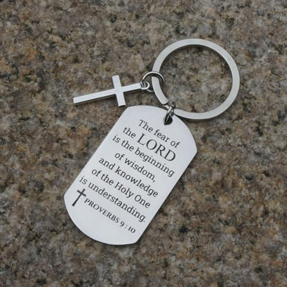GiftYou Inspirational Scripture Metal Key Chains with Cross Pendant - Bible Verse Keychain Religious Gift for Christian - color: Proverbs 9:10
