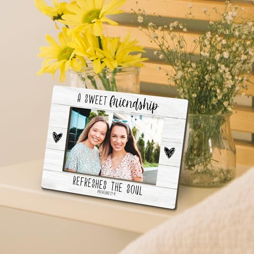 Christian Friendship Gifts for Women Picture Frame, Gifts for Christian Women Friends, a Sweet Friendship Refreshes the Soul Bible Verse Photo Frame 4x6 Horizontal Photo for Tabletop Display