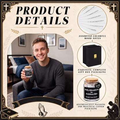 Lunmon Daily Affirmations Jar for Ambitious Men 96 Motivational Quotes - style: Man Affirmation