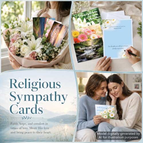 OBUSATT 48Pack Christian Sympathy Cards with Envelop Floral Religious Card