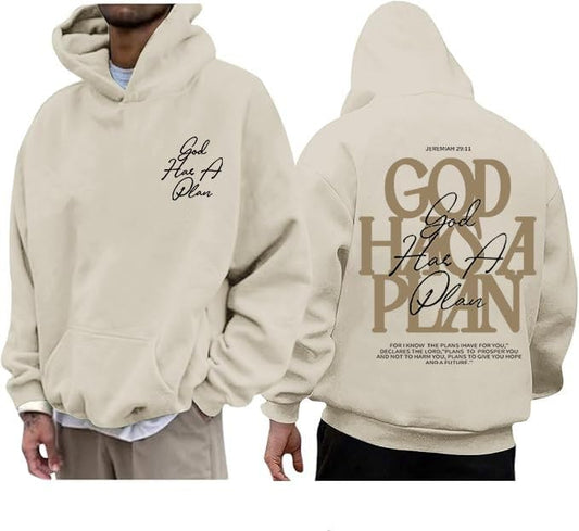 Christian Hoodies for Men God Has a Plan Graphic Tops - color: Orange, size: X-Large