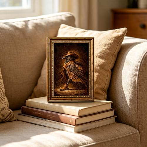 FTHMTN Whimsical Raven Wall Art,Vintage Gold Framed Crow Picture 9x11in - color: Crow, size: 11"L x 9"W