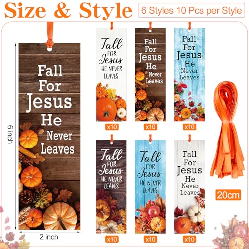 Dispowreath 60 Pcs Fall for Jesus He Never Leaves Religious Christian Bookmarks Church Bookmarks Gift for Teens Men Women Church Home Party Favors - style: Fall for Jesus