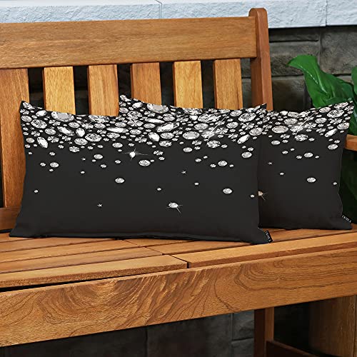 EKOBLA Shiny Diamond Throw Pillow Cover White Crystal Sparkle Gemstone Cotton Linen Square Throw Waist Pillow Case Decorative Cushion Cover Pillowcase Sofa Lumbar 12x20 Inches - color: Multi-bs14
