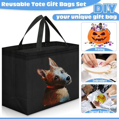 Windyun Reusable Grocery Bags Non Woven with Handles - color: Black