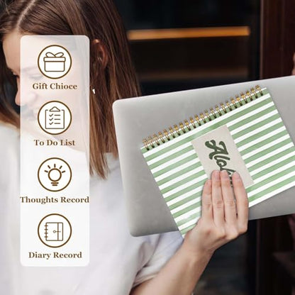 SAFDSGFDB Green Striped Hawaii Aloha Notebook Journal 5.5x8.3, Coastal Beach Spiral Hardcover Journal Notebook for Work Study Office Note Taking, Hawaiian Gifts for Women Men - color: Stripe green