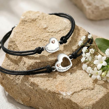 POPLYKE 925 Sterling Silver Infinity/Cow/Wing/Cross/Heart Bracelet for Mom and Daughter Jewelry Birthday - style: Grandmother Granddau. Bracelet Set