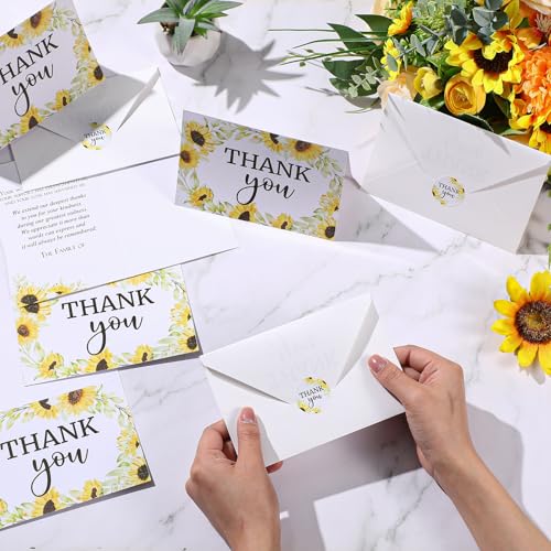 Marspark 25 Pack Funeral Thank You Cards Sympathy Envelopes, Sunflower - style: Sunflower