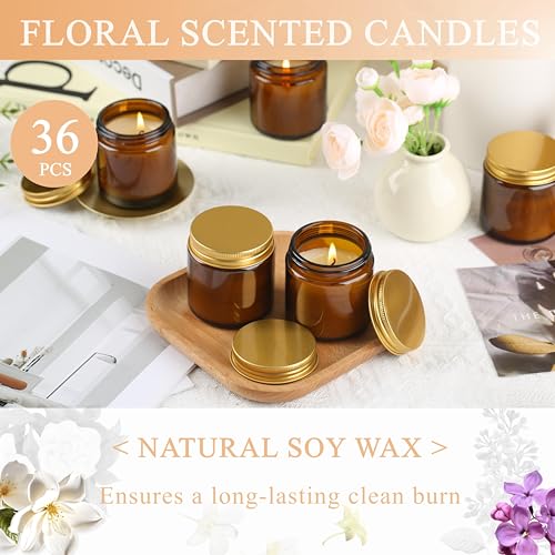 ACITHGL 36 Pcs 4oz Mini Mason Jar Candles Small Scented Candles Bulk Aromatherapy Ideal Souvenir Favors for Wedding Birthday Party (Vanilla, Lilac, Gardenia, Amber) - color: Amber, style: Vanilla, Lilac, Gardenia