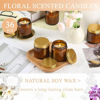ACITHGL 36 Pcs 4oz Mini Mason Jar Candles Small Scented Candles Bulk Aromatherapy Ideal Souvenir Favors for Wedding Birthday Party (Vanilla, Lilac, Gardenia, Amber) - color: Amber, style: Vanilla, Lilac, Gardenia