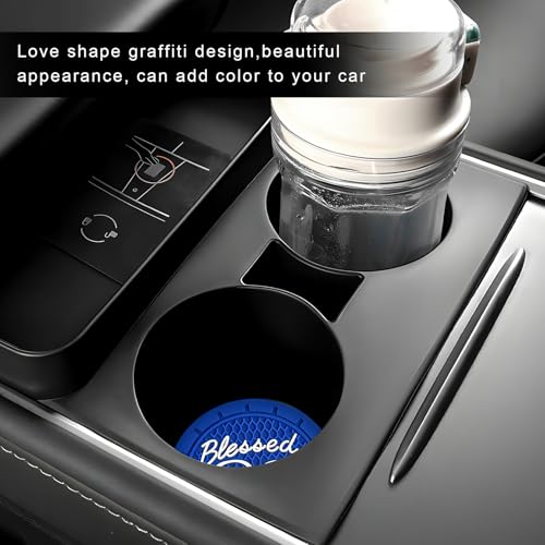 2PCS Car Cup Holder Coaster, 2.76 Inch PVC Anti Slip Car Cup Insert Coaster with Blessed Cross and Heart, Shockproof Dustproof Drink Mat Universal for Most Vehicles Interior (Blue) - color: Blue
