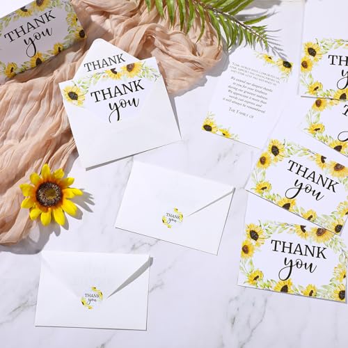 Marspark 25 Pack Funeral Thank You Cards Sympathy Envelopes, Sunflower - style: Sunflower