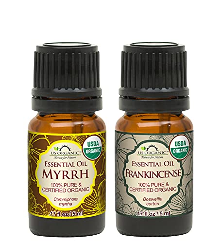 US Organic 100% Pure Myrrh, Frankincense Essential Oil Combo Pack - Directly sourced from The Horn of Africa - USDA Certified Organic - Use Topically or in Diffuser (5 ml Combo)