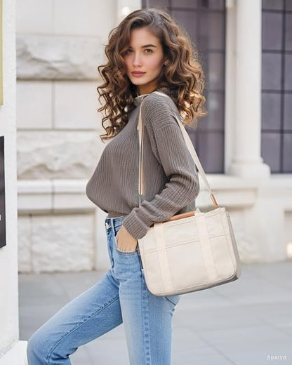 Tote Bags for Women Canvas Purse Crossbody Bags with Pockets Shoulder Handbags Large Bible Messenger Bag With Pockets - color: White, size: Large