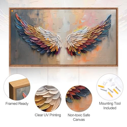Aurlan Angel Wings Framed Canvas Wall Art 40x20 Inch - color: Angle Wings, size: 40"L x 20"W